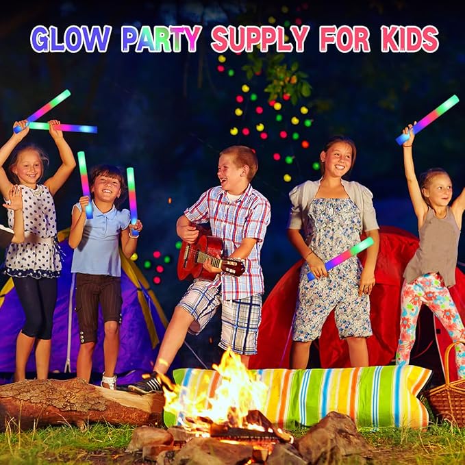 Foam Glow Sticks for Party Pack: Wedding Essentials Parties Supplies Bulk - 3Modes Colorful Flashing Led Light Up Dark Stick - Dance Floor Props for Birthday Carnival Raves Concert (98 PK / SET)