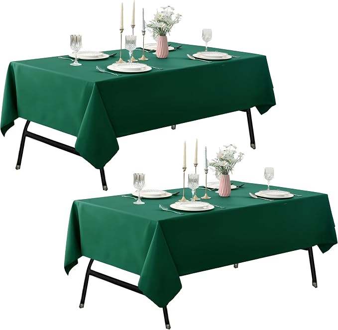 2-Pack 60x120 inch Blackish Green Table Cloths, Solid Stain and Wrinkle Resistant Oblong Tablecloth, Premium Plain Weave Polyester Fabric Rectangle Table Linen Covers for Hotel, Wedding
