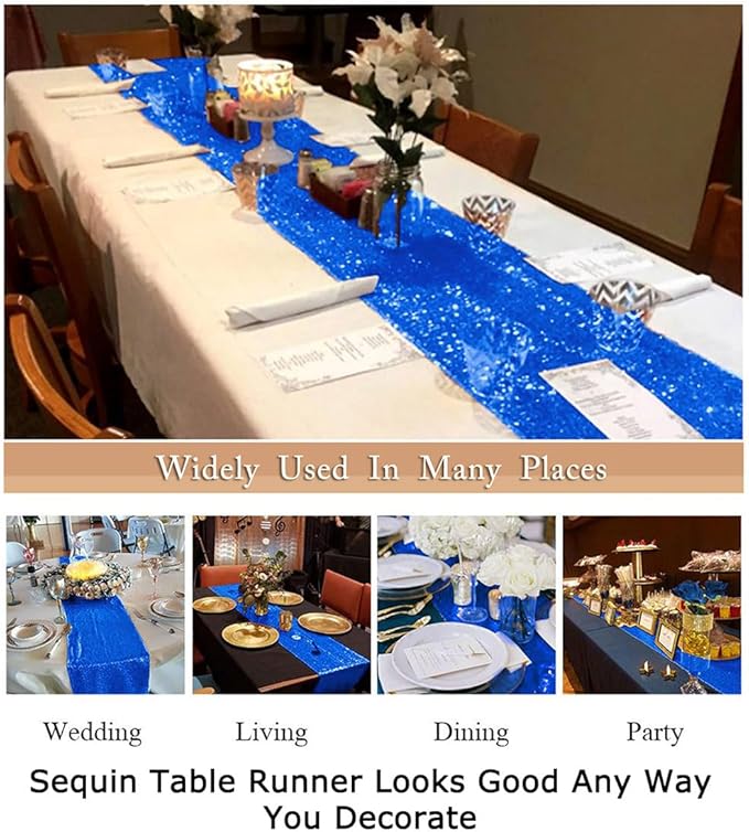ShinyBeauty Royal Blue Table Runners - Pack of 2, 12inx108in Sequin & Glitter Wedding & Party Table Runners