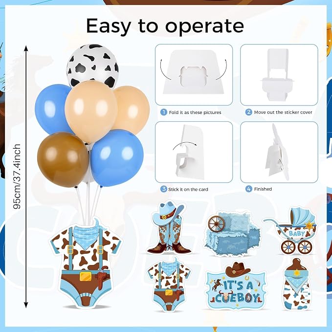 6 Sets Cowboy Baby Shower Balloon Stand Kit for Table My First Rodeo Balloon Stand Kit Western Themed Centerpiece Decorations for Cowboy Birthday Baby Shower Topper Party Supplies
