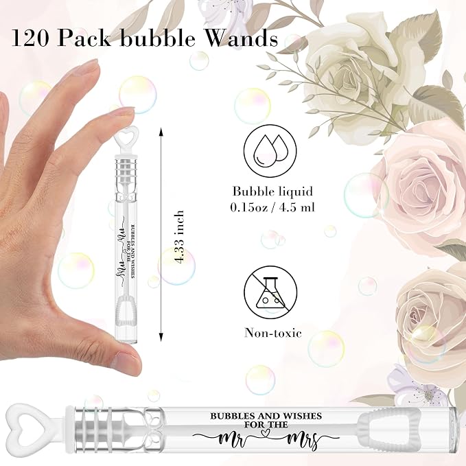 Hollowfly 120 Pack Wedding Mini Bubble Wands for a Wedding Bulk White Heart-Shaped Bubble Pattern for Guests Send Off Wand Adults Bridal Exit Shower Party Supplies Valentine Anniversaries Celebration