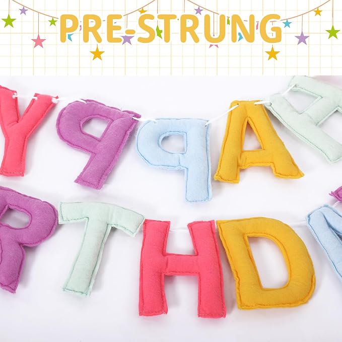 Mindsoft Felt Happy Birthday Garland Rainbow Banner Reusable Happy Birthday Sign Party Supply for Party Decor(Bright Color,Normal)