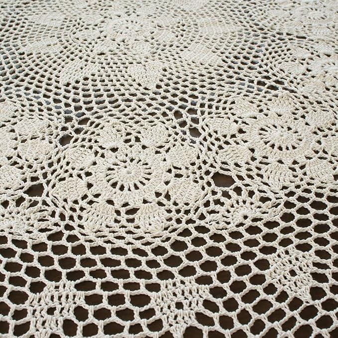 USTIDE Handmade Crochet Lace Tablecloth Cotton Crochet. Ecru 78" X 59"Rectangle Crocheted Table Covers for Dining Table