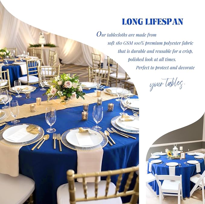 Showgeous 4 Pack Royal Blue Round Tablecloth - 120 Inch Polyester Table Cloth - Washable Decorative Fabric Table Covers for Wedding, Dining, Party, Banquet
