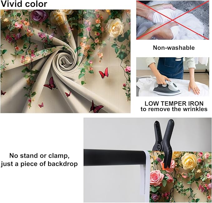 Baocicco 7x5ft Flowers Wall Photography Background Butterfly Spring Floral Botanical Banner Backdrop Vintage Wedding Birthday Backdrop Decorations Girls Party Table Cake Decoration Photo Props