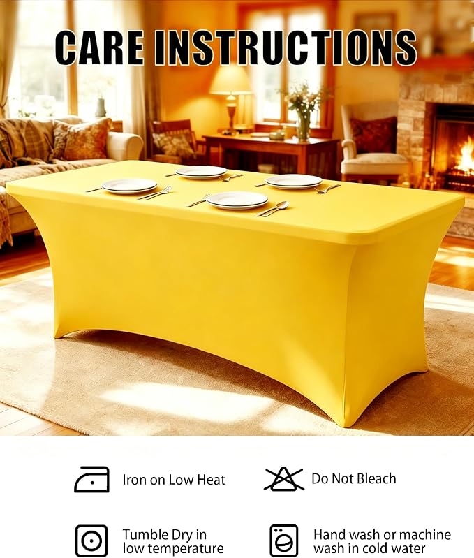6FT Yellow Table Cloth - 2 Pack Fitted Stretch Rectangle Spandex Tablecloth, Washable Table Cover for Party, Picnic, Wedding, Banquet, Birthday and Festival(30" x 72")