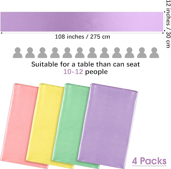 Aneco 12 Pack Satin Table Runner 12 x 108 Inch Pastel Rainbow Long Wedding Satin Silk Table Runner for Wedding Banquet Graduations Birthday Party Decoration