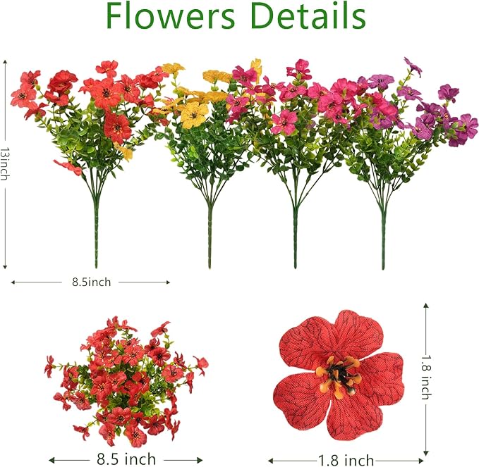 2 Set Artificial Outdoor Flowers with Hanging Basket for Garden Porch Patio Balcony Yard Home Decoration