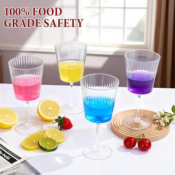 LIYH 20 Pcs Plastic Ribbed Wine Glasses 13.5 Oz,Plastic Goblets Vintage Style Ribbed Drinking Glasses for Wedding Reception,Grand Event Party Supplies for Birthday (20 Guests)