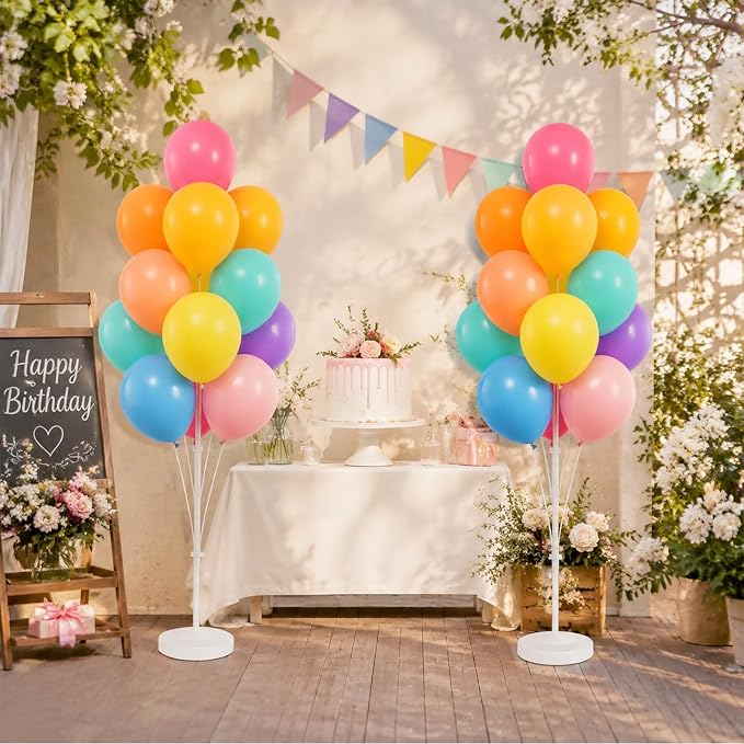 Balloon Column Stand Kit,2 Sets of Assorted Rainbow Balloon Tower Pillar with 10inch Light Multi Color baloon Reusable Design for Wedding Birthday Baby Shower Party Decor