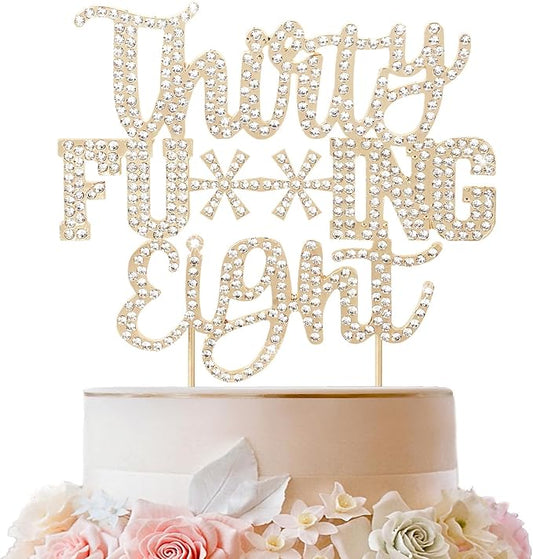 LINGTEER Happy 38th Birthday Funny Gold Rhinestone Cake Topper - Cheers to 38 Years Old Birthday Party,Happy 38th Birthday Cake Centerpieces Topper Decorations Gift Sign.