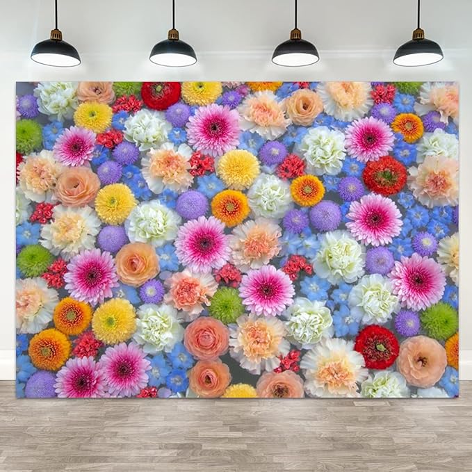 10x8ft Colorful Floral Photography Backdrop Flowers Background Vibrant Multicolor Blossoms for Party Wedding Photo Booth Studio Props Events Banner