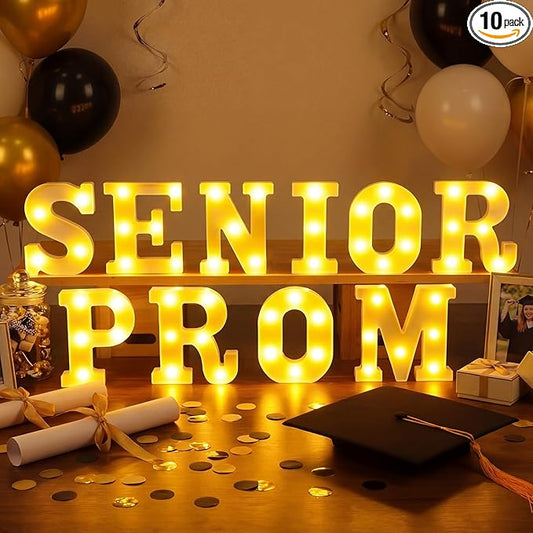 Aurelema 10 Pcs Senior Prom Decorations Large LED Letter Light Sign Battery Powered Graduation Table Decorations for for Senior High School College Table Wall Centerpieces Decor Party Supplies