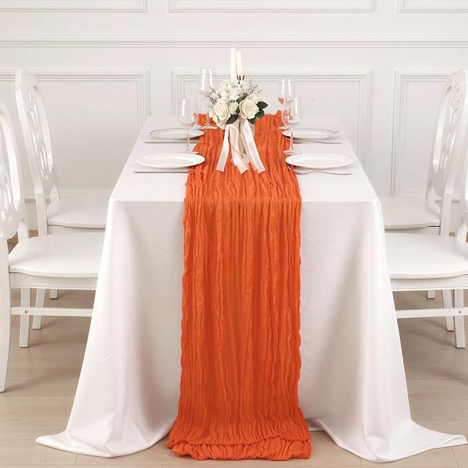 3 Pack Orange Cheesecloth Table Runner 120 Inch 10FT Cheese Cloth Fabric Runners for Boho Decor, Tropical Theme Decoration, Birthday Party