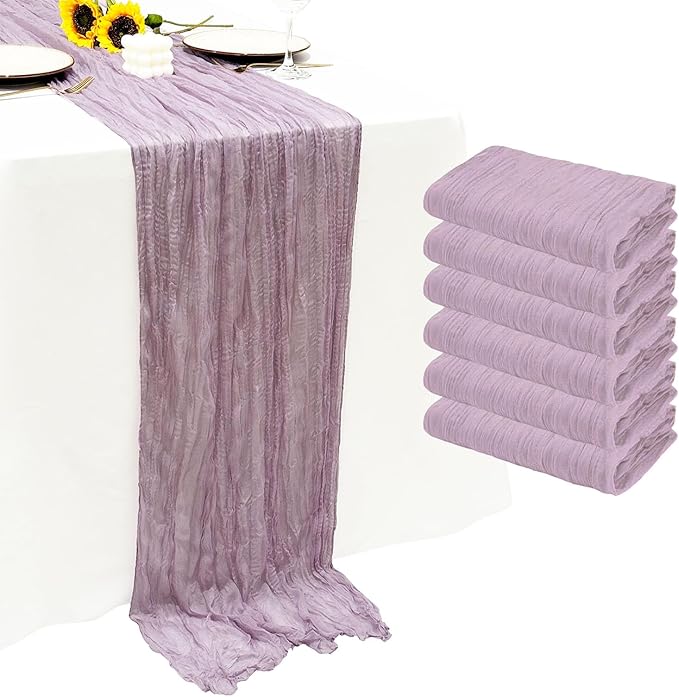 6Pack Lavender Cheesecloth Table Runner 10Ft Gauze Table Runner Lavender Cheese Cloth Table Runners Long Sheer Fabric Tablerunners for Wedding Party Bridal Shower Thanksgiving Christmas