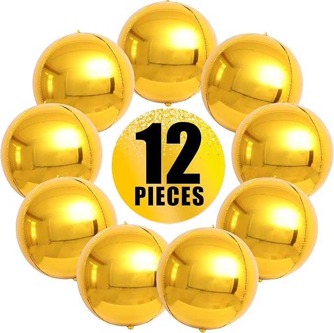 KatchOn, Large Gold Balloons - 22 Inch, Pack of 12 | Gold Foil Balloons for Golden Birthday Party Decorations, Engagement Party Decorations | Mylar Balloons for Anniversary Decor, Wedding