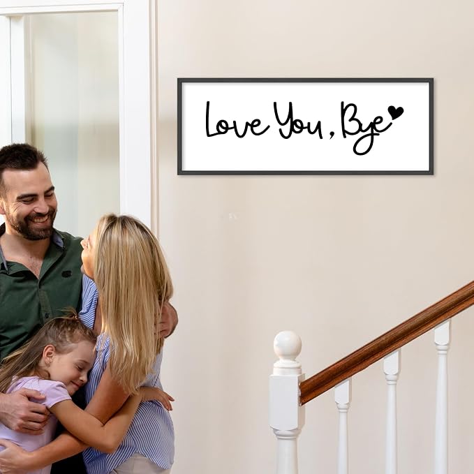 YWJKWLGS Love You Bye Wall Decor Above Door, Entryway Door Sign for Mudroom | Farmhouse Rustic Black Wood Framed, 32x12 Inches, Living Room, Farewell Wall Art, Last Thing They See Leaving Home