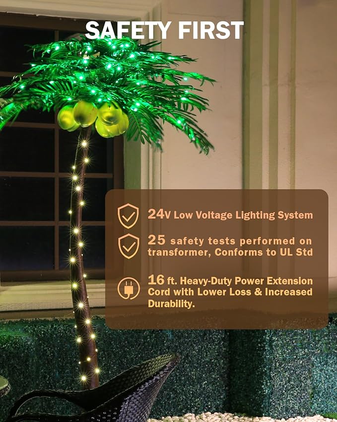 TYBEEU 7ft Lighted Palm Tree with 208 LED Lights & Glowing Coconuts, Dimmable, Decorative Artificial Tree for Indoor & Outdoor Use, Perfect for Home, Garden, Patio, Summer, Tropical Party & Holiday