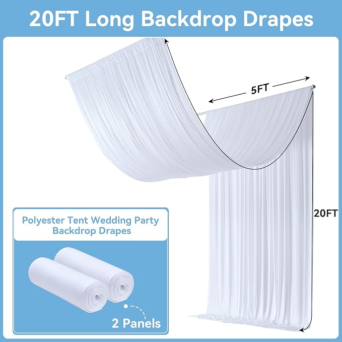 Outpain 10ftx20ft White Backdrop Ceiling Drapes,2Panels 20ft Height Wrinkle Free Tent Draping Curtains, Fabric Drapery Ceiling Drapes for Wedding Ceremony Birthday Theme Parties with Rod Pocket