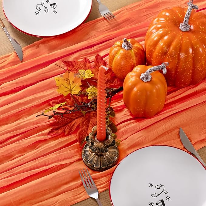LINXTAR Orange Cheesecloth Table Runner 10 Pack 120 Inches 10Ft Gauze Summer Boho Table Runner for Wedding Tea Party Baby Shower Bridal Birthday Home Decoration