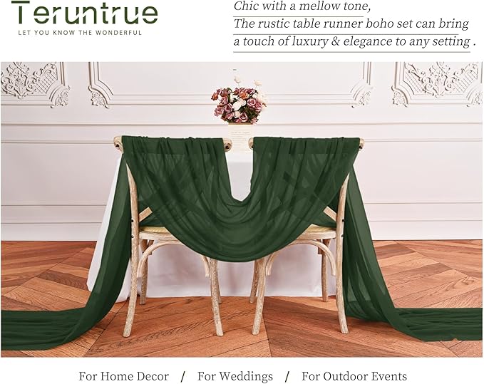 24 Packs Hunter Green Cheesecloth Table Runner,10ft Green Rustic Gauze Boho Wedding Table Runner Decoration, Wedding Table Decor Sheer Table Runner for Wedding Party Bridal Shower Table