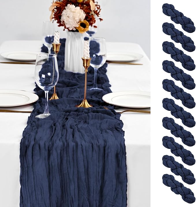 10 Pack Navy Blue Table Runners 10Ft Cheesecloth Table Runner Boho Gauze Table Runner Romantic Long Sheer Fabric Cheese Cloth Table Runners for Wedding Party Bridal Shower(Navy Blue)