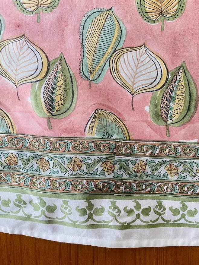 Ridhi Salmon Pink Hand Block Print Cotton Rectangle Tablecloth 160" x 72" inches Reusable Table Cover Decorative Everyday Use for Dining Room, Farmhouse, Home Gift for Spring, Mother's Day