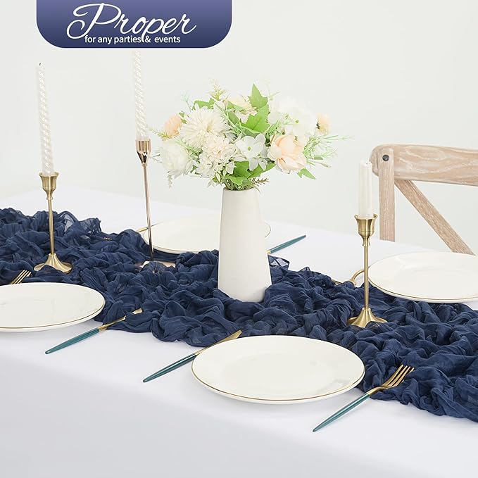 20 Pack Navy Blue Cheesecloth Table Runner 120 Inch 10FT Rustic Boho Gauze Cheese Cloth Table Runner for Wedding Party Baby Shower Thanksgiving Christmas Decoration