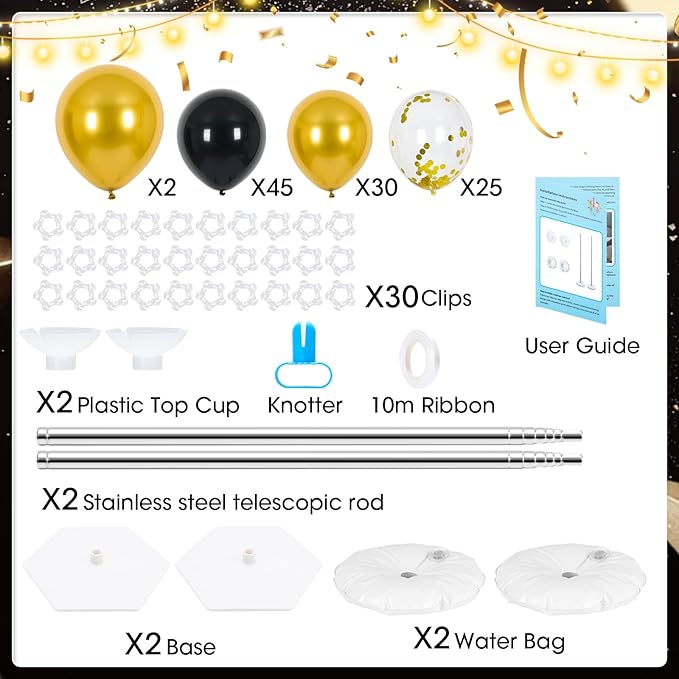 Balloon Column Stand with 102 Balloons, Balloon Column Kit Set of 2, Metal Balloon Tower Stand with Base for Floor, Height Adjustable from 1.57 to 7 Ft, For Party Decorations