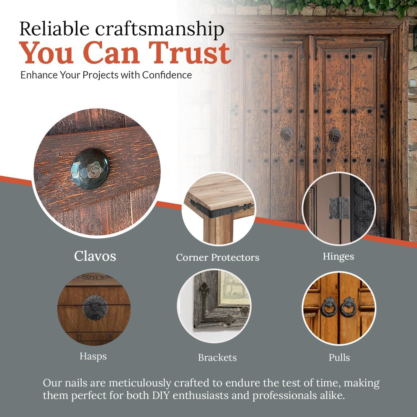 10 Pack 1.5" Round Head Iron Clavos Decorative Nails – Black – Handmade Rustic Round Fasteners for Farmhouse Shutters, Faux Wood Beams, Barn Doors, Shutters, Gates – Ornamental Wood Accent