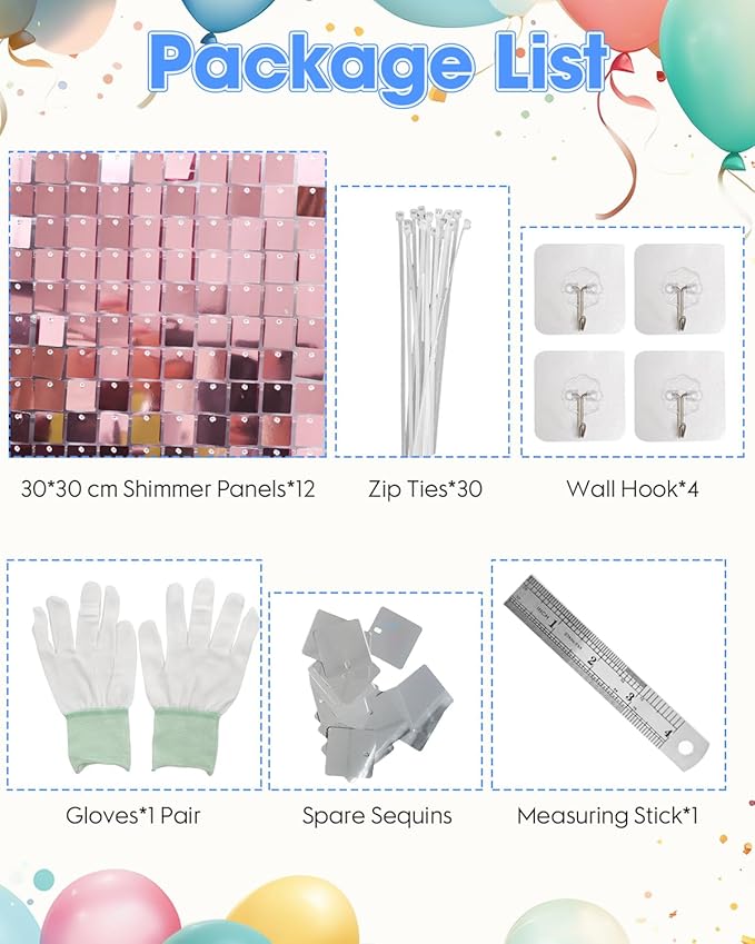 Pink Shimmer Wall Backdrop 12 Panels Cover 4 x 3 Ft, Photo Backdrops for Wedding,Anniversary,Birthday,Party Decoration
