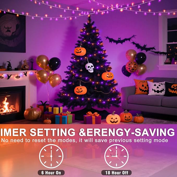 250 LED Orange and Purple Christmas Lights Outdoor, 82 FT String Lights for Outside with 8 Modes Waterproof, Plug in Clear Wire Fairy Lights for Tree Party Bedroom Halloween Holiday Decorations