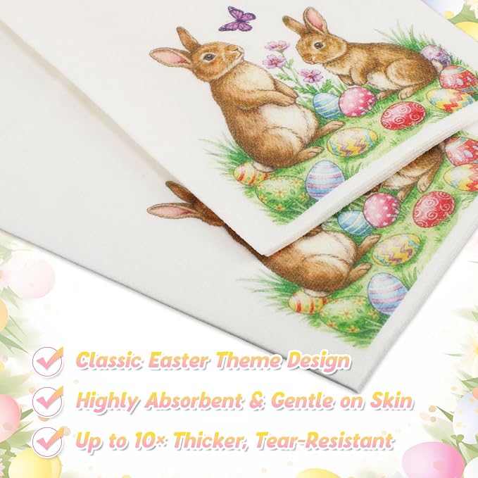 LemonRoad 50 Sets Easter Plastic Silverware Bunny Egg Disposable Prefolded Cutlery Includes Forks Knives Spoons Linen Paper Napkin Easter Tableware for Spring Gatherings Wedding Party Kitchen
