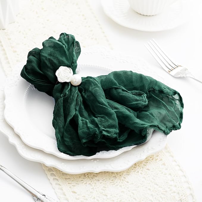 60 Pack Emerald Green Cheesecloth Napkins Washable 21x21 Inches Emerald Green Cloth Napkins for Wedding Set of 60 Dinner Table Napkins Bridal Baby Shower Rustic Boho Cotton Gauze Party Table Decor