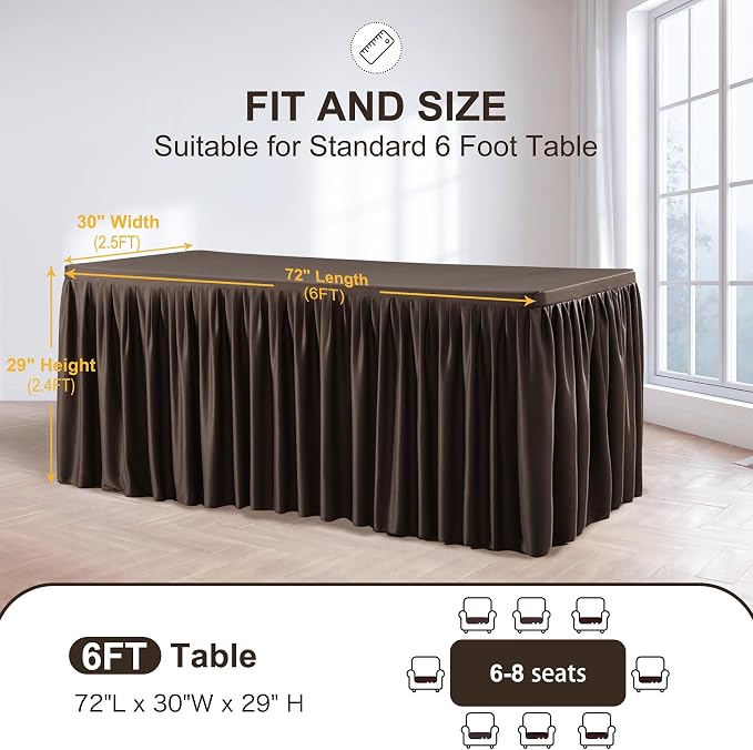 Wish Care 2 Pack Brown Rectangle Table Clothes for 6 Foot Tables, Polyester Fitted Tablecloths 6t Stretch Table Cover for Wedding, Birthday, Parties, Trade Show, Craft Show