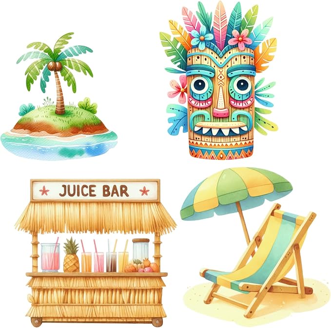 Honoson Large 32" Tiki Aloha Luau Party Decoration Cardboard Cutouts, Tiki Bar Totem Backdrop Standup Yard Signs for Hawaiian Party Supplies Tropical Summer Beach Pool Photo Booth Props