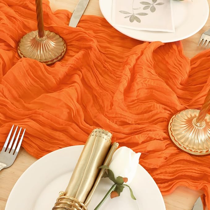 3 Pack Orange Cheesecloth Table Runner 120 Inch 10FT Cheese Cloth Fabric Runners for Boho Decor, Tropical Theme Decoration, Birthday Party