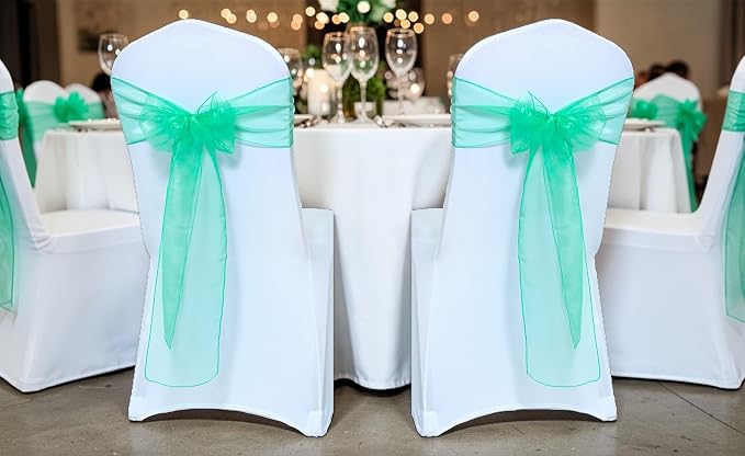 MDS® Pack of 50 Organza Chair Sashes for Wedding Decoration, Reusable Sheer Chair Bows for Banquet Chair Cover, Reception, Bridal Shower, Baby Shower, Birthday Party & Special Events - Mint