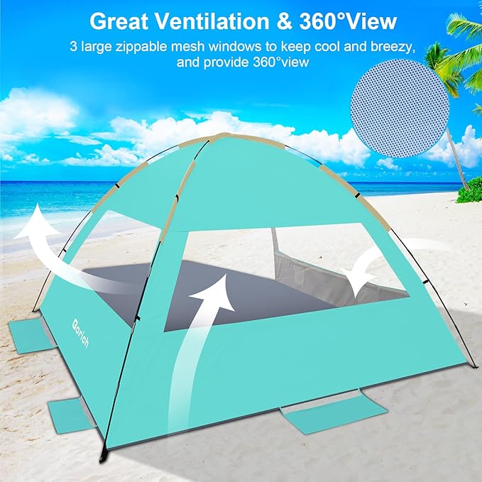 Gorich Beach Tent Sun Shelter for 3/4/6/8/10 Person with UPF 50＋ UV Protection, Lightweight & Easy Setup Beach Shade Canopy, Portable Beach Shade Tent Beach Cabana