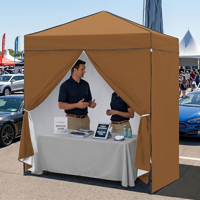 EAGLE PEAK 6x4 Instant Pop Up Canopy Tent with 4 Side Wall Panels, Straight Leg Sun Shelter, Portable Canopy with Carry Bag for Camping, Beach & Sports, Khaki