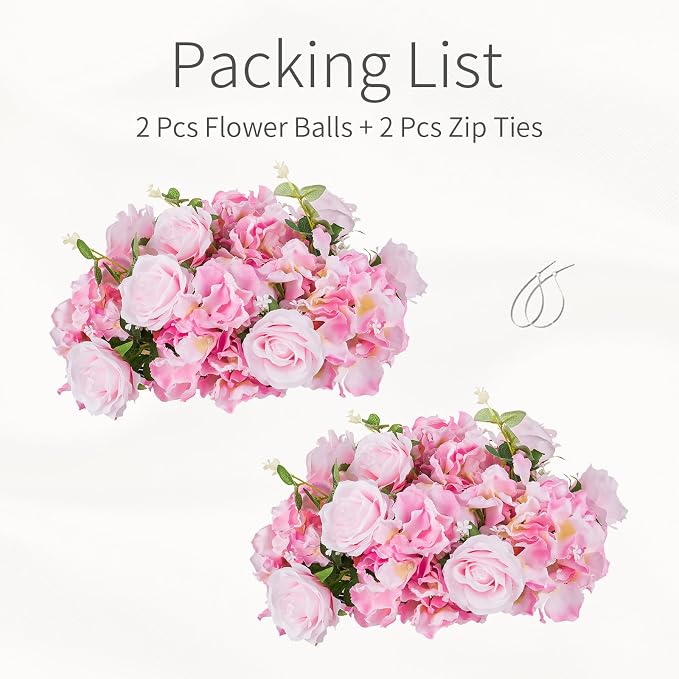 Pink Flowers Balls for Centerpieces: 2 PCS 14.2" Diam Flower Centerpieces for Tables in Wedding Reception Decorations Arrangement for Party Celebration Planners