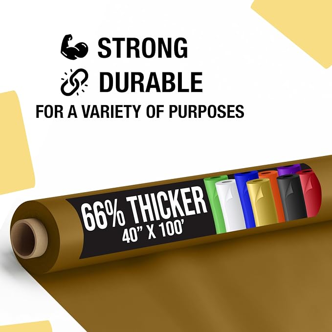 Party Solids 66% Thicker Premium Gold Plastic Table Cover Roll 40" X 100' Table Cloth Plastic Cover Roll Quality Thick Banquet Rolls Disposable Tablecloth Rolls Strong American Based Company