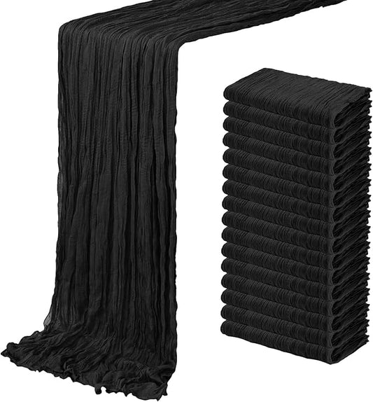 16 Pack Black Cheesecloth Table Runner 20 x 120 inch Gauze Table Runners 10 FT Long,Semi Sheer Boho Cheese Cloth Fabric Table Runner Bulk for Wedding,Party,Baby Shower,Bridal Shower Decoration