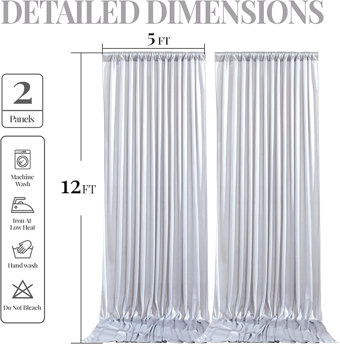 Silver Glitter Backdrop Curtains - 10x12FT Satin Photo Backdrop, Wrinkle-Free Shimmer Back Drop Cloth Shiny Drapes for Photobooth Wedding Birthday Parties Photoshoot Background Decorations