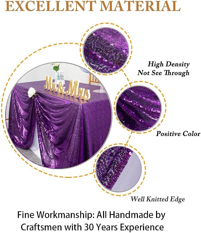 ShiDianYi Sequin Tablecloth Rectangle 50x72-Inch Purple Table Cloths for Parties Rectangular Table Cover Overlay Purple Sequin Fabric Linens Birthday/Baby Shower/Tea Party Decor