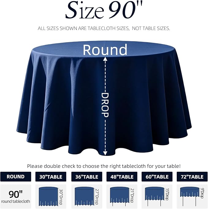 WIGENIUS 6 Pack Blue Table Cloth Round Tablecloths 90 Inch,Polyester Table Cloth for 5 Foot Round Tables,Wrinkle Resistant Washable Fabric Table Covers for Party,Wedding Banquet