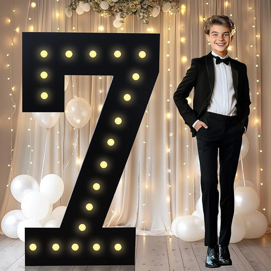 LOBOOM 4FT Marquee Light Up Numbers, Black Giant Marquee Number Big Mosaic Number for 7th 17th 70th Birthday Party Decorations Backdrop 7 Anniversary Decor, Pre-Cut Frame Large Number 7