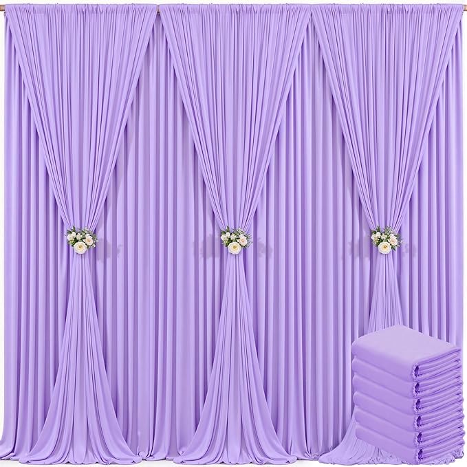 6 Panels Lavender Backdrop Curtain for Parties Wedding Light Purple Wrinkle Free 30ft x 10ft Backdrop Drapes for Baby Shower Birthday Party Photo Photography Polyester Fabric Background Decoration