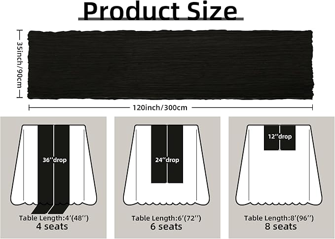 FEXIA Black Cheesecloth Table Runner Cheese Cloth Runner 35x120 Inches Gauze Gothic Decor for Rustic Farmhouse Baby Shower Halloween Home Decor