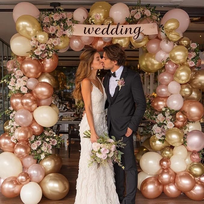 Rose Gold Balloon Garland 112pcs Double Stuffed Pearl Pink Balloons Different Sizes of 18 12 5 Inch Metallic Gold Champagne Balloon Arch Kit for Birthday Baby Shower Bridal Wedding Party Decor
